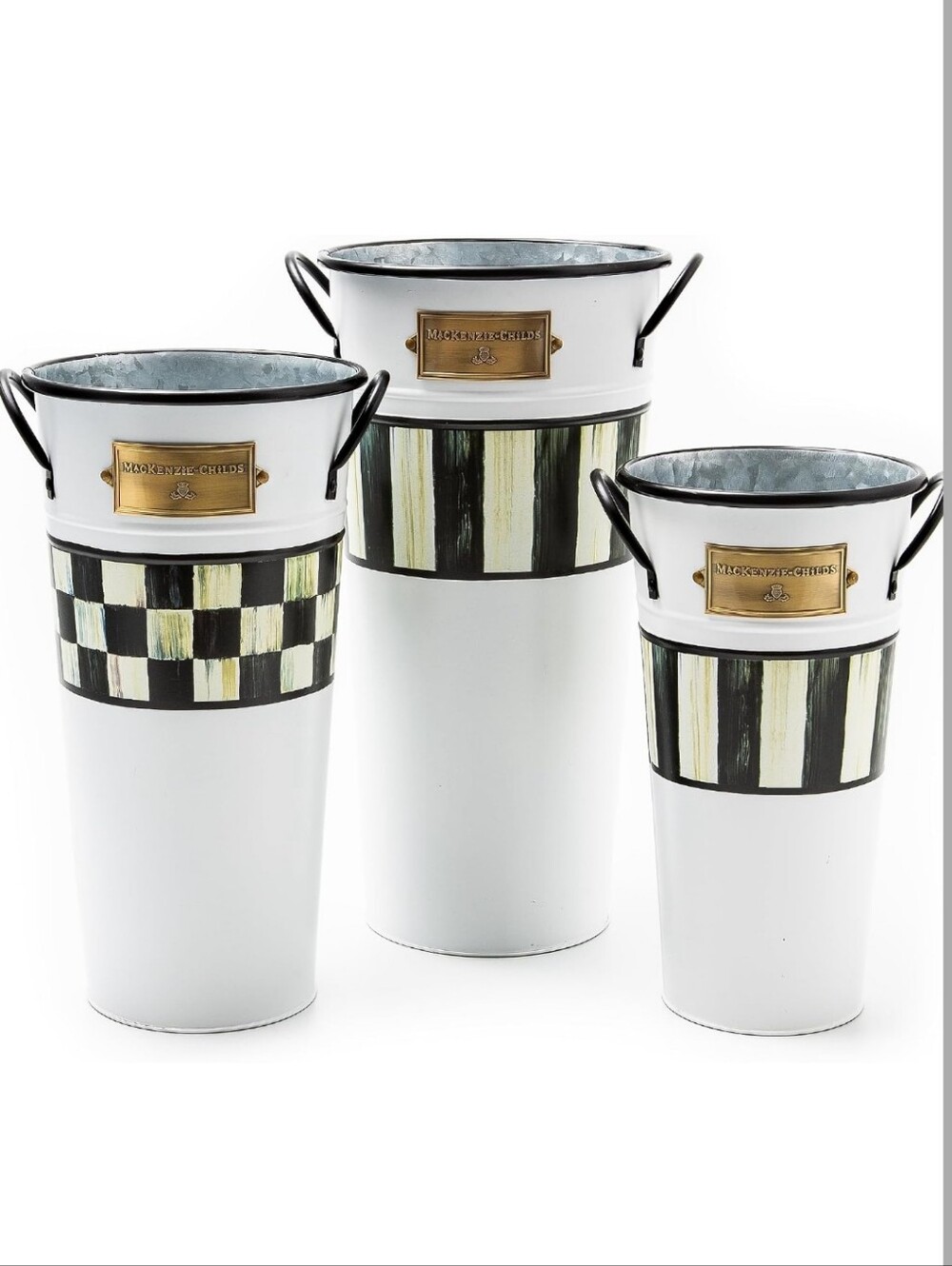 NIB MacKenzie-Childs Flower Buckets Set, Spectator. Set of 3